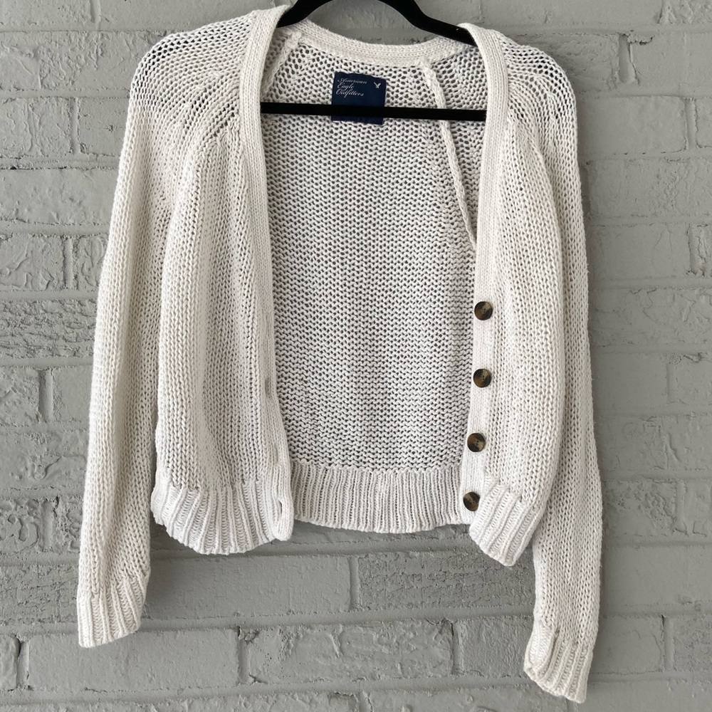 American Eagle White Half Button Up Cardigan